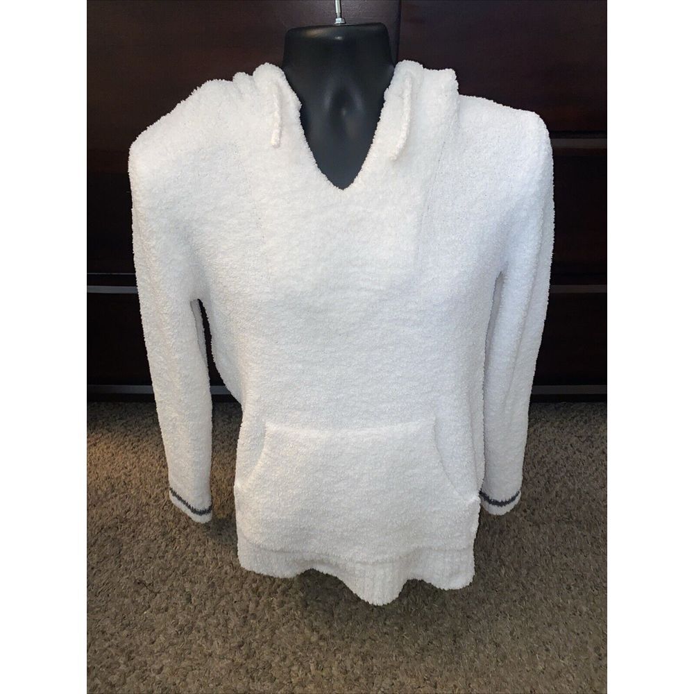 Barefoot Dreams CozyChic Knit Hoodie Cardigan Sweater Size 2 White Fuzzy